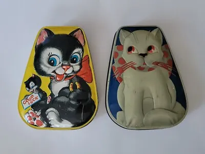 2 Vintage Adoreable Horner Candy Kitten Cat Tin Toffee Candy England 6 ×4.5 ×1  • $40.38