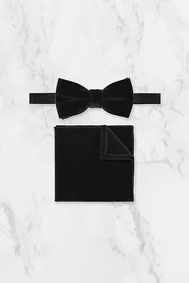 Black Velvet Bow Tie & Pocket Square Set • $37.33