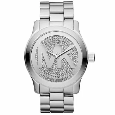 Michael Kors Runway Crystal Pave Oversized MK Silver-tone Ladies Watch MK5544 • $110