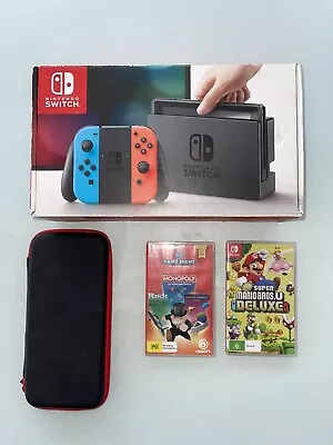 💠Nintendo Switch Gaming Console Super Mario Bros U Deluxe+Monoploy Game+Case 🎮 • $195.50