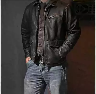 Men’s Motorcycle Real Leather Biker Vintage Cafe Racer Distressed Brown Jacket • $103.99