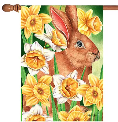 Toland Daffodil Rabbit 28x40 Colorful Spring Flower Bunny House Flag • $15.98