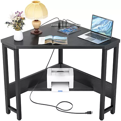 Corner Computer Desk Table Triangle Workstation With Storage Shelf Power Outlets • $87.99