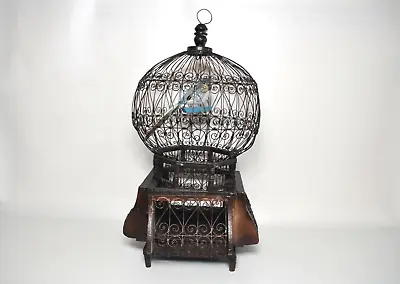 Vintage Wood And Wire Hot Air Balloon Style Top Ornamental Bird Cage With Bird • $74.22