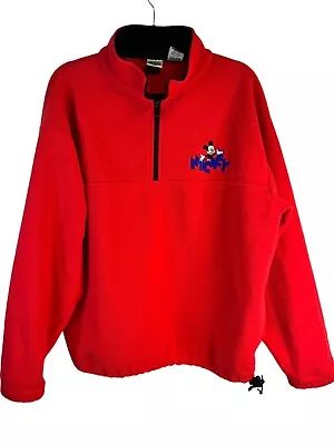 Disney Fleece Sweatshirt Large Red Pullover 1/4 Zip Mickey Mouse Vintage Catalog • $27.95