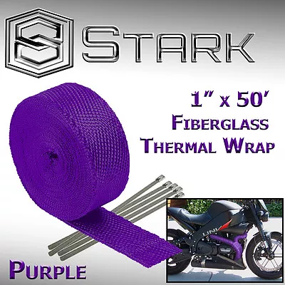 1  X 50' Ft Motorcycle Header Exhaust Heat Wrap Fiberglass Manifold - Purple (B) • $20.99