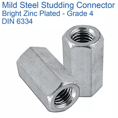 M5 M6 M8 M10 M12 M14 M16 Long Nuts Rod Bar Connector Stud Bzp Grade 4 Din 6334 • £254.29