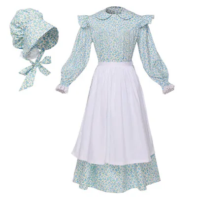 Halloween Costume For Girls Victorian Maid Vintage Floral Dresses Apron Bonnet • $57.19