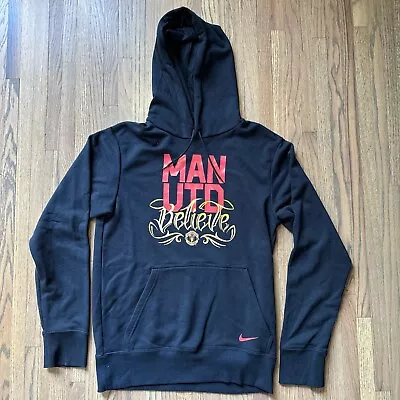 Manchester United Hoodie SZ SMALL NIKE Black Red Pullover Sweatshirt Soccer MenS • $24.99