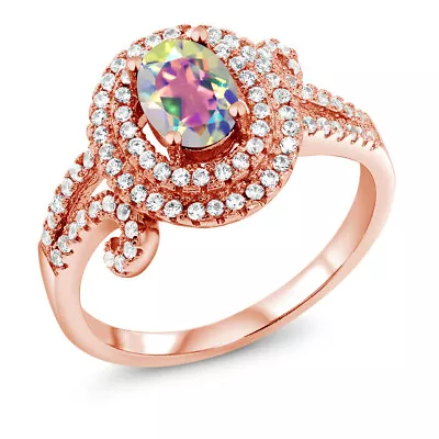 2.20 Ct Mercury Mist Mystic Topaz 18K Rose Gold Plated Silver Ring • $67.99
