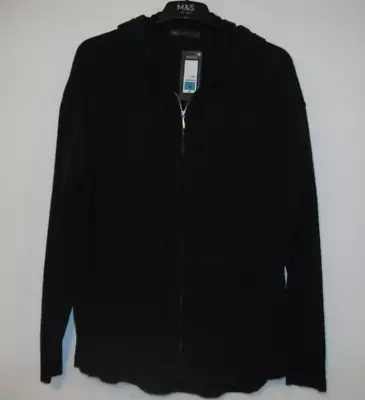 £12.50 • Buy M&S Ladies Black Zip Up Cardigan With Hood Size Medium 14/16 BNWT Supersoft