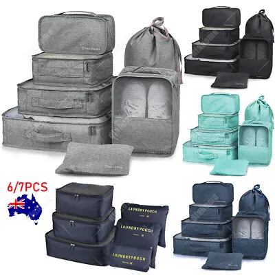 $26.99 • Buy 6/7pcs Packing Cubes Luggage Storage Organiser Travel Compression Suitcase Bags