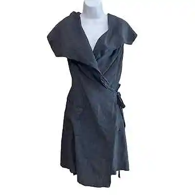 Morgane Le Fay 100% Linen Wrap Dress Women Large Peter Pan Shawl Lagenlook • $99.98