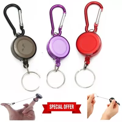 Retractable Key Chain Safety Coil Carabiner Security Belt ID Card Holder Badge • £2.69