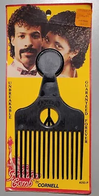 NOS Vintage 1970s Cornell Afro Hair Pick Head Freedom Comb Sealed Peace Sign Blk • $29.95