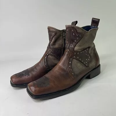 Mark Nason Men's Square Toe Brown Zip Boot US 8.5 Dragon Cross Studded Boots  • $272.14