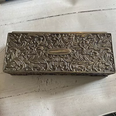 Trinket Jewellery Box- Metal Repousse- Velvet Inside- Compartments- Mirror • £12