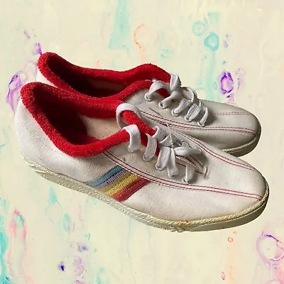 Vintage 80s Tico Tyre Terry Tiger Rainbow Canvas Sneakers Shoes Womens 7 • $27