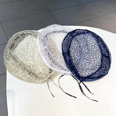 Women Mesh Sequin Beret Glitter Lace Cap Sheer Adjustable Hat Breathable Hat • $12.99