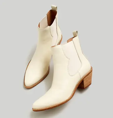 New MADEWELL Size 9 The Watkin Ankle Boots In Leather Pale Parchment • $59.95