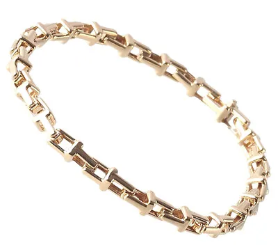 Tiffany & Co. Narrow T Chain Bracelet 7.3  18k Yellow Gold 750 Auth W/Box • $6137.35