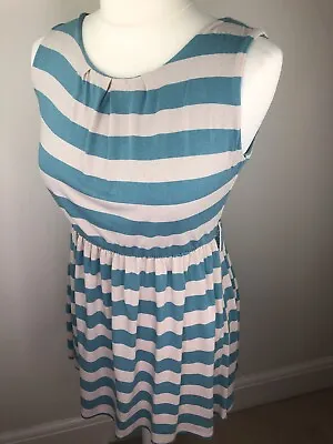 £6 • Buy Wal G Sold In Topshop Horizontal Blue & Cream Stripe Aline Dress Medium- Size 10