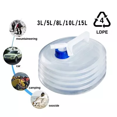 5L 10L 15L Water Carrier Container Foldable Collapsible With Tap Camping Bottle • £6.89