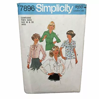 Simplicity Vintage Sewing Pattern #7896 - Misses' Blouses - Sz 18 & 20 • $4.95