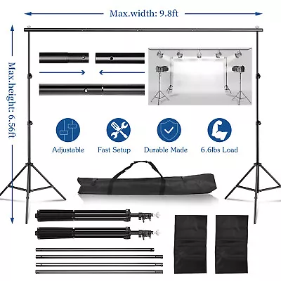 Photography Photo Background Backdrop Support Stand Kit 2*3m/6.5*10ft Black • $31.99