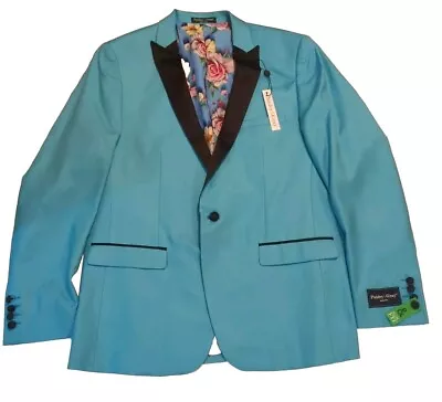 Paisley & Gray Men's Blazer Med 44R Turquoise Teal Jacket Tuxedo Floral Linning • $55.99