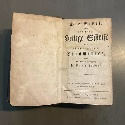 Antique German Bible 1824 Martin Luther Old & New Testaments Plus Prayer Card • $275