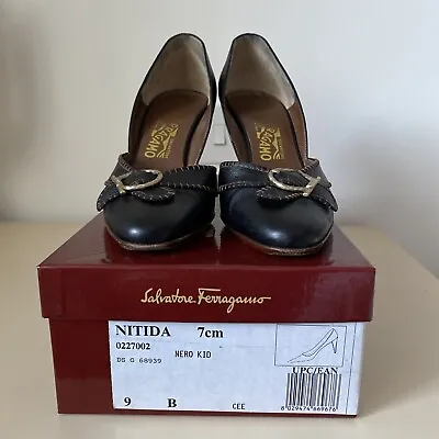 Salvatore Ferragamo Nitida Ladies Black Leather Ladies Shoes US.9/UK.6.5 • £55