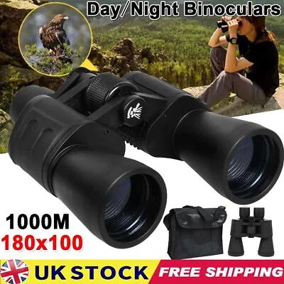 180x100 HD Military Zoom Powerful Binoculars Optics Hunting Day/Night + Case UK • £20