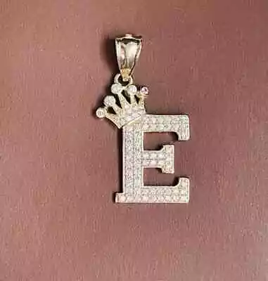 1.20Ct Real Moissanite Crown Initial Letter  E  Pendant 14K Yellow Gold Plated • $133.64