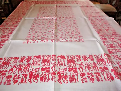 White/pink Folk Print Vintage Table Cloth 66  X 50  • $14.50