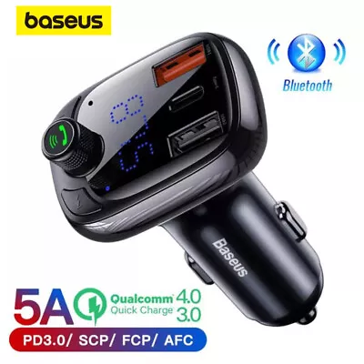 Baseus Bluetooth 5.0 FM Transmitter Car Kit Adapter MP3 Player Dual USB Charger • $22.49