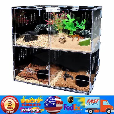 Acrylic 4 Grids Reptile Cage Large Tank Cage Enclosure Box Tarantula Insects  • $34.20