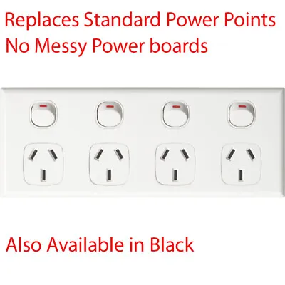 Quad Power Point 4 Gang Socket Outlet GPO White 10AMP AU Compliance • $20.95