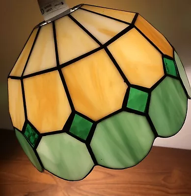 Vintage Tiffany Style Slag Glass Ceiling Light Shade Pendant Cream Green Glass • £34.95