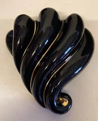 Black Wall Vase - ( Marked Warranted 22kt Gold) -glossy Fluted -rare Bargain  • £4.50