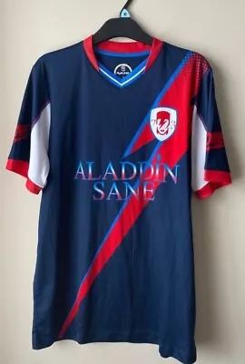 David Bowie Football T Shirt Aladdin Sane Glam Rock Band Merch Tee Size Small • £26.50