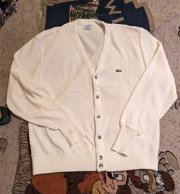 Vintage 80's Izod Lacoste Cardigan Sweater Mens L White Acrylic USA Made • $29.88