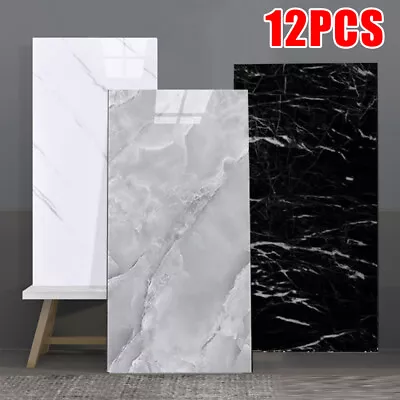 12X PVC Marble Tiles Wall Sticker Self-Adhesive Stick On Kitchen Bathroom Decor • £13.99