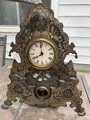 Antique Metal Cast Iron Mechanical Chime Clock Parts Repair Case No Returns • $89
