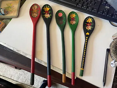 5 X Vintage Roses And Castles Hand Painted Wooden Spoons • £15