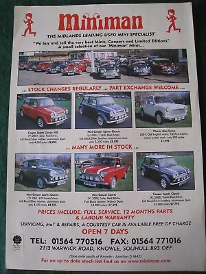 Miniman Midlands Leading Used Mini Specialist Stock List Advert A4 File 29 • £1.99