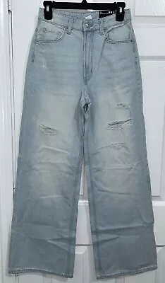 Divided By H&M Womens Jeans Distressed High Rise Wide Leg Blue Cotton Size 4 • $25