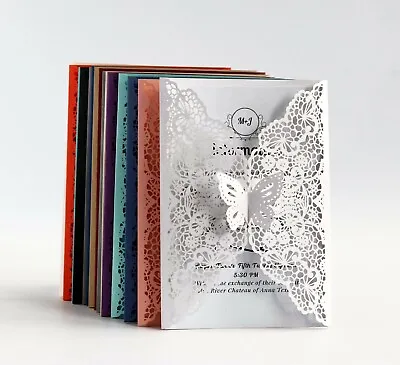 50/100x NEW Butterfly Lace Laser Cut Wedding Invitations Cards Cover Many Colour • £65.87