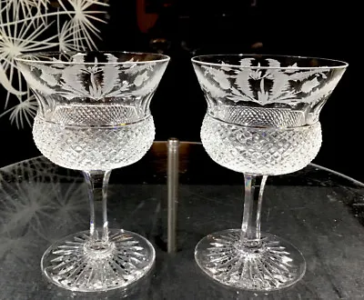 £85 • Buy 2 X Edinburgh Crystal Thistle Etched Port Wine Glasses - Thick Stem - SIGNED.