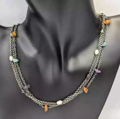 SILPADA 925 STERLING SILVER NECKLACE N1613 TRIPLE STRAND Pearl Multi Gemstones • $48